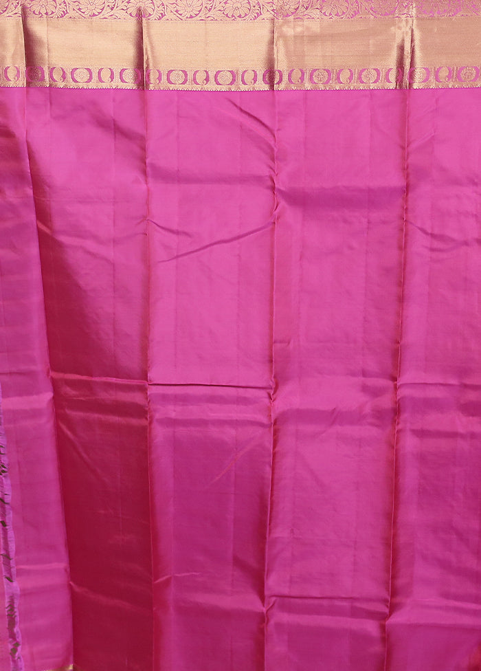 Pink Handloom Kanjivaram Pure Silk Saree With Blouse Piece