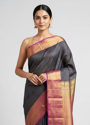 Blue Handloom Kanjivaram Pure Silk Saree With Blouse Piece