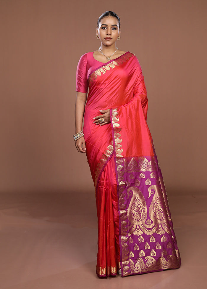 Red Handloom Kanjivaram Pure Silk Saree With Blouse Piece