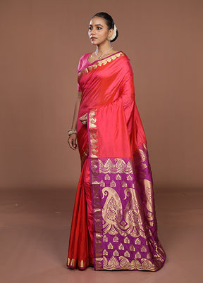 Red Handloom Kanjivaram Pure Silk Saree With Blouse Piece
