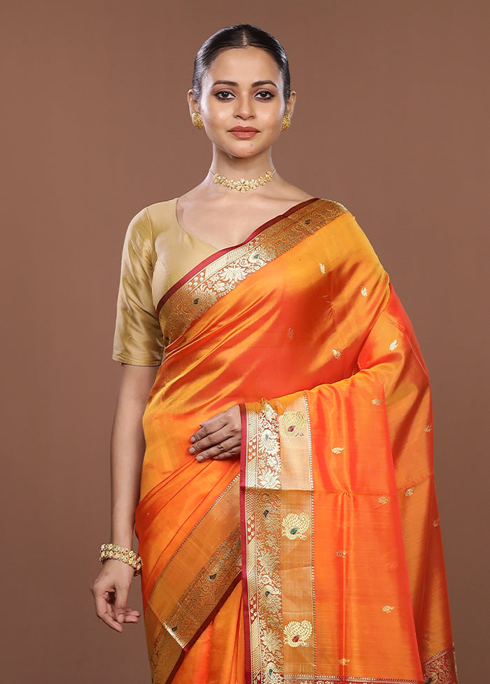 Orange Pure Cotton Saree With Blouse Piece