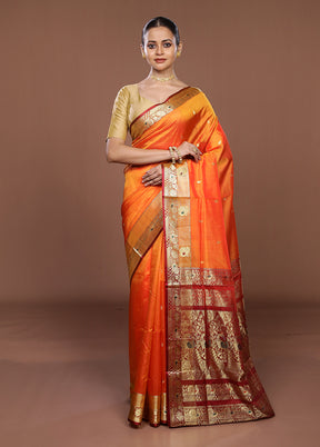 Orange Pure Cotton Saree With Blouse Piece