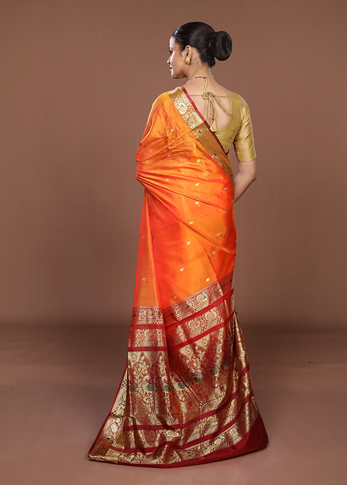 Orange Pure Cotton Saree With Blouse Piece