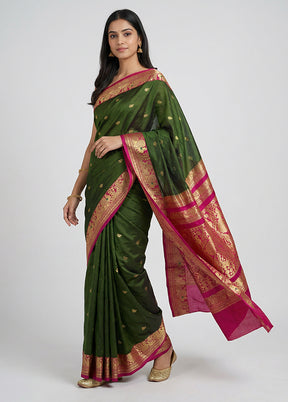 Green Cotton Saree With Blouse Piece