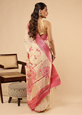 Cream Dupion Silk Saree With Blouse Piece