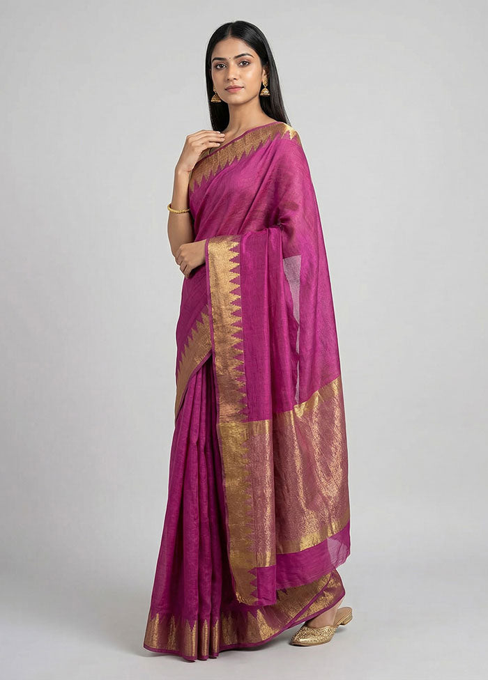 Purple Dupion Silk Saree With Blouse Piece