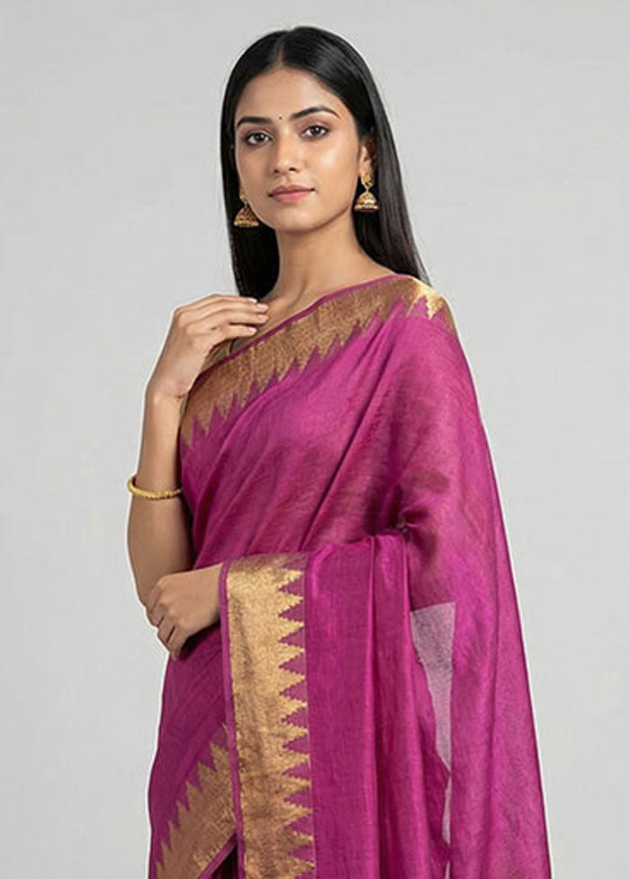 Purple Dupion Silk Saree With Blouse Piece