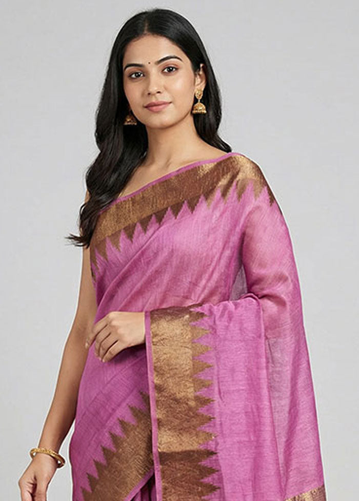 Purple Dupion Silk Saree With Blouse Piece