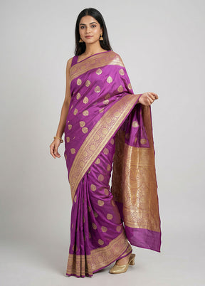 Purple Dupion Silk Saree With Blouse Piece