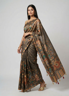 Green Tussar Silk Saree With Blouse Piece