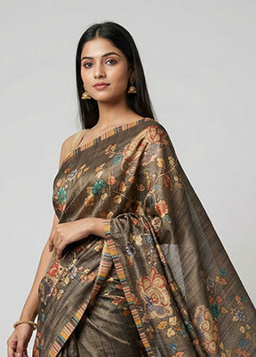 Green Tussar Silk Saree With Blouse Piece