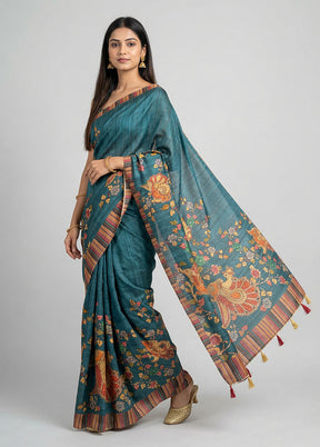 Blue Tussar Silk Saree With Blouse Piece