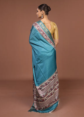 Blue Tussar Silk Saree With Blouse Piece