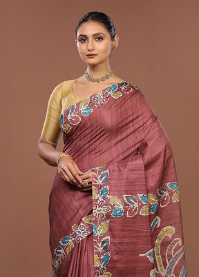 Brown Tussar Silk Saree With Blouse Piece
