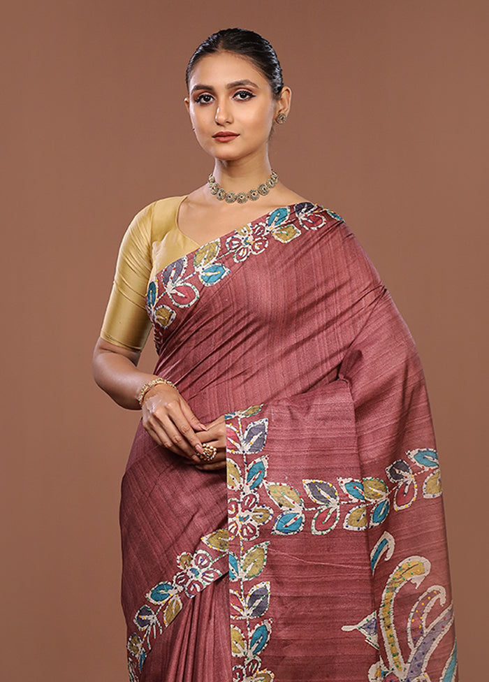 Brown Tussar Silk Saree With Blouse Piece