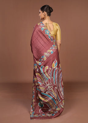 Brown Tussar Silk Saree With Blouse Piece