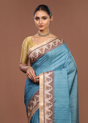 Blue Tussar Silk Saree With Blouse Piece