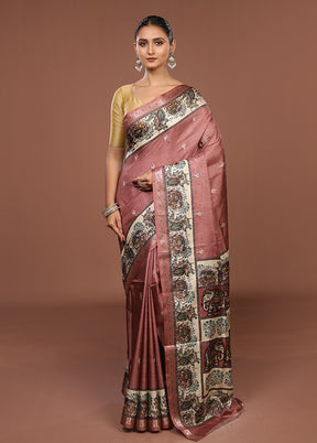 Pink Tussar Silk Saree With Blouse Piece