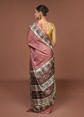 Pink Tussar Silk Saree With Blouse Piece