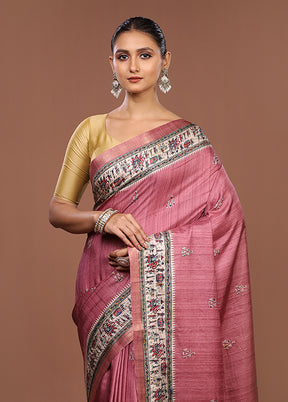 Cream Tussar Silk Saree With Blouse Piece