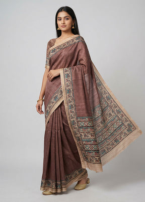 Pink Tussar Silk Saree With Blouse Piece