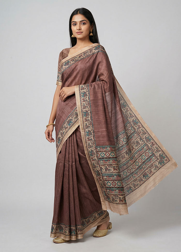 Pink Tussar Silk Saree With Blouse Piece