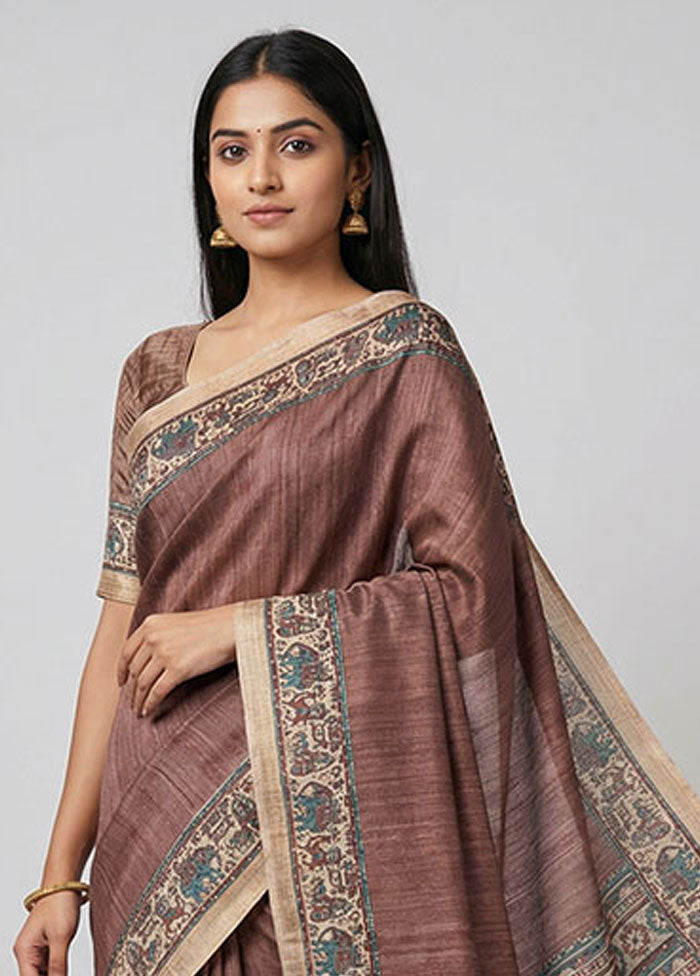 Pink Tussar Silk Saree With Blouse Piece