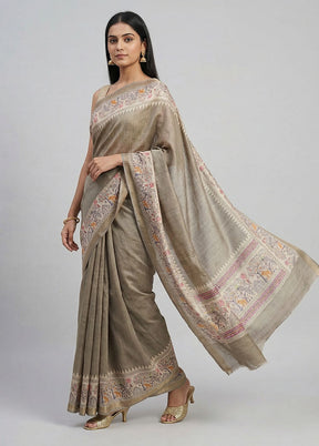 Green Tussar Silk Saree With Blouse Piece