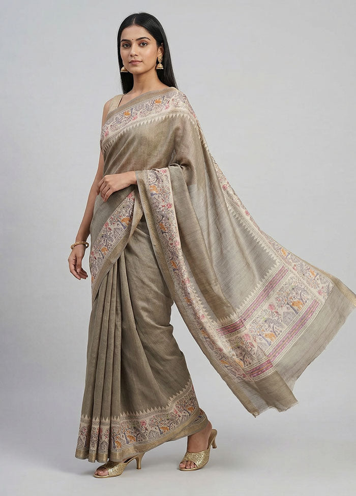 Green Tussar Silk Saree With Blouse Piece