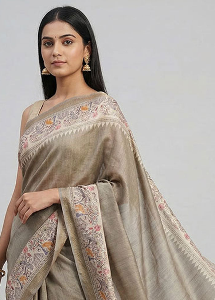 Green Tussar Silk Saree With Blouse Piece