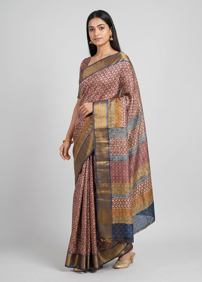 Pink Tussar Silk Saree With Blouse Piece