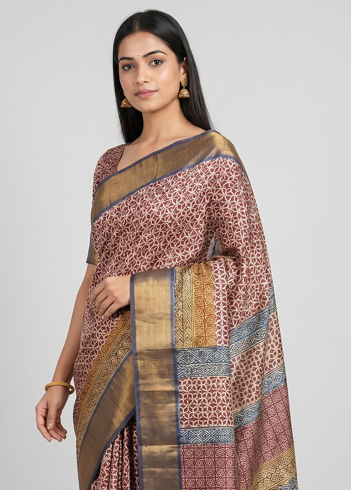 Pink Tussar Silk Saree With Blouse Piece
