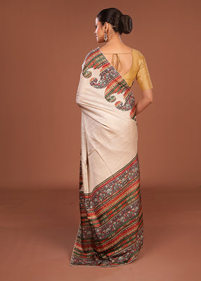 Grey Tussar Silk Saree With Blouse Piece