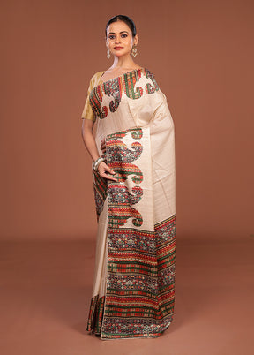 Grey Tussar Silk Saree With Blouse Piece