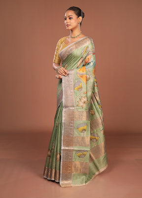Green Tussar Silk Saree With Blouse Piece