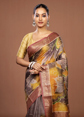 Brown Tussar Silk Saree With Blouse Piece