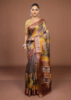 Brown Tussar Silk Saree With Blouse Piece