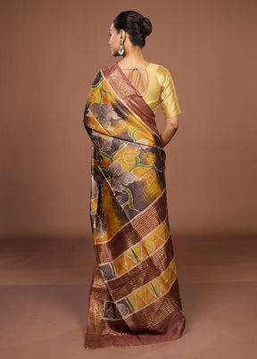 Brown Tussar Silk Saree With Blouse Piece