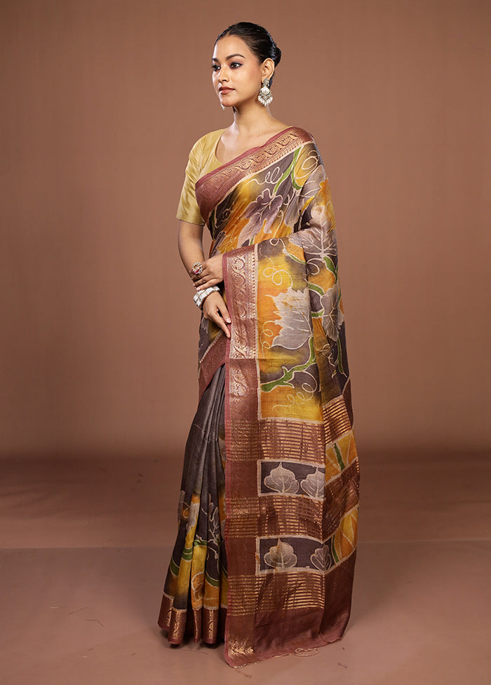 Brown Tussar Silk Saree With Blouse Piece