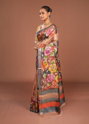 Multicolor Tussar Silk Saree With Blouse Piece