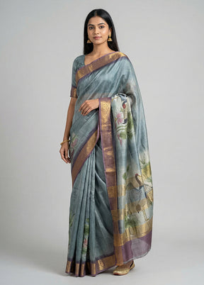 Cream Tussar Silk Saree With Blouse Piece