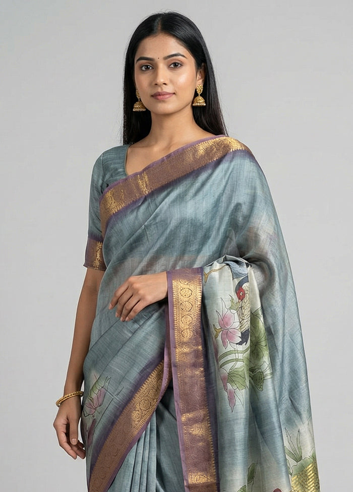 Cream Tussar Silk Saree With Blouse Piece