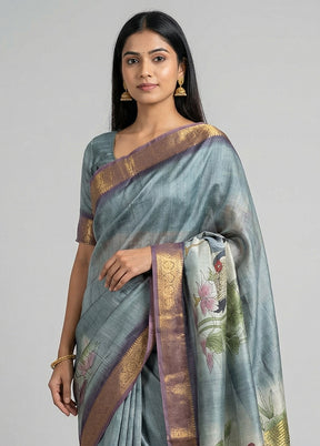Cream Tussar Silk Saree With Blouse Piece