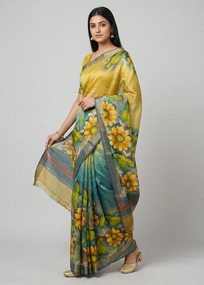 Green Tussar Silk Saree With Blouse Piece