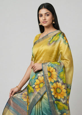 Green Tussar Silk Saree With Blouse Piece