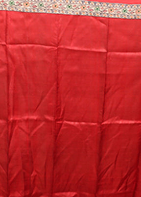 Red Printed Silk Saree Without Blouse Piece