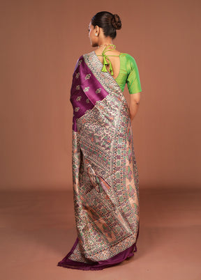 Purple Printed Silk Saree Without Blouse Piece