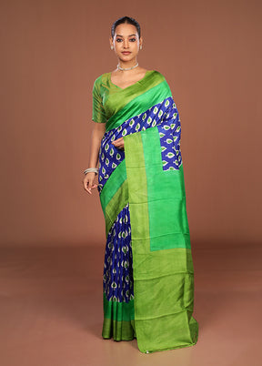 Blue Printed Silk Saree Without Blouse Piece