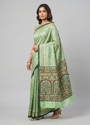 Green Printed Silk Saree Without Blouse Piece