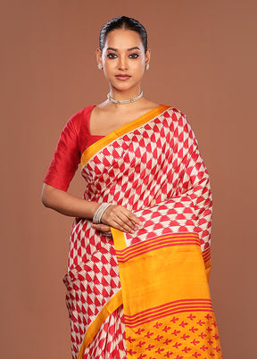 Red Printed Silk Saree Without Blouse Piece